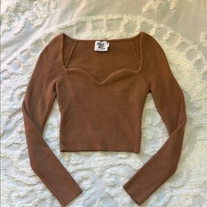 Brown Ribbed Women's Top